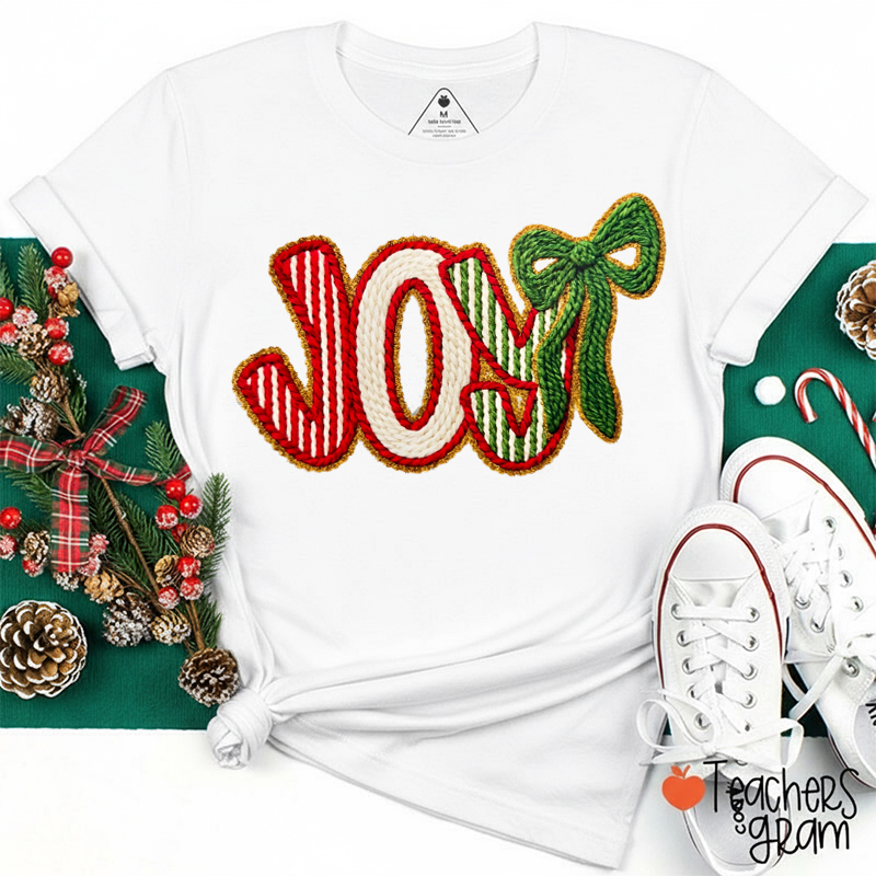 Faux Yarn Joy Christmas Teacher T-shirt