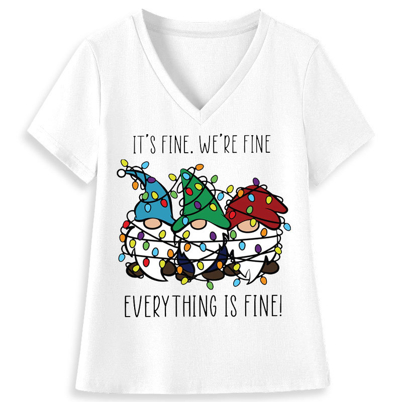 Everything Is Fine Teacher Female V-Neck T-Shirt