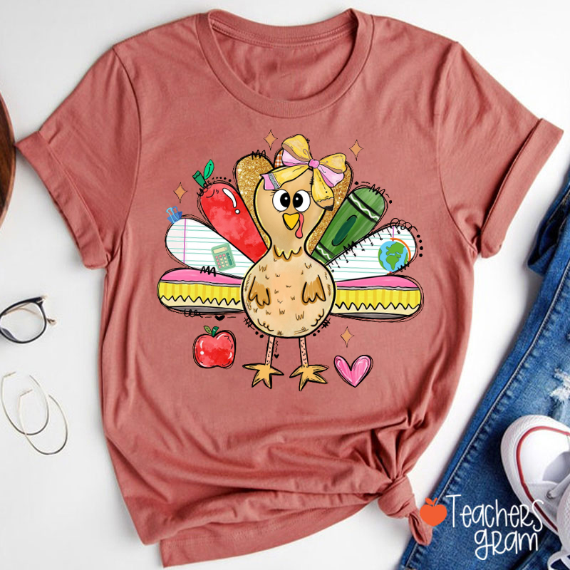 Fall Vibes Turkey Teacher T-shirt