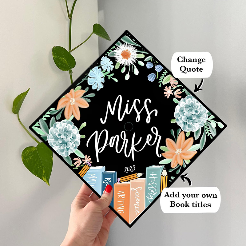 Personalized Name Flowers Books Teacher Graduation Topper