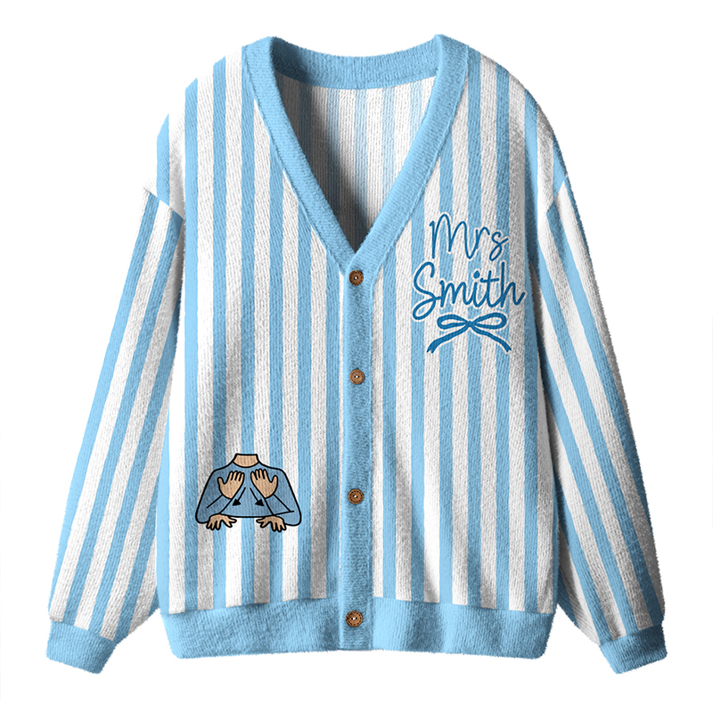 Personalized Name Happy Friyay Graphic Striped Oversized Teacher Ugly Cardigan Sweaters