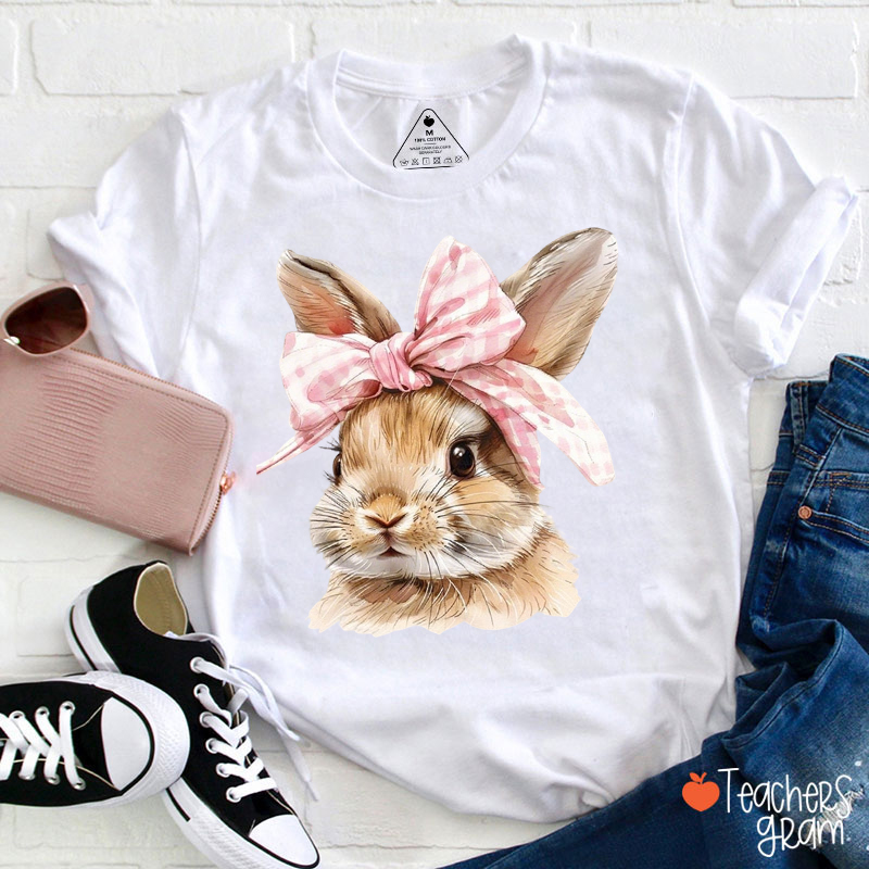 Coquette Bow Bunny Teacher T-Shirt