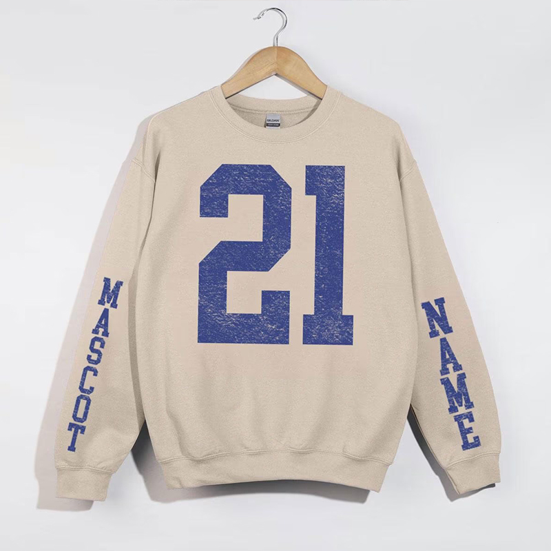 Personalized School Team Number Game Day Teacher Sleeve Print Sweatshirt