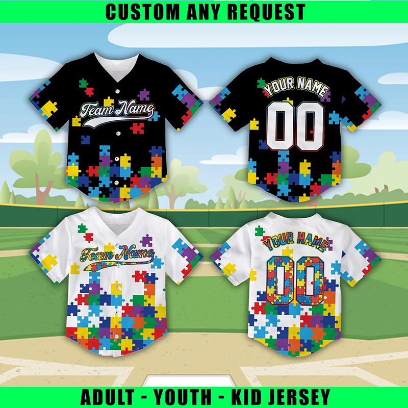 Personalized Autism Awareness Puzzle Class Baseball Jersey