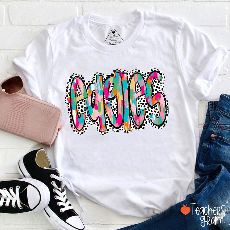 Personalized Mascot Polka Dot Watercolor Brush Game Day Teacher T-Shirt