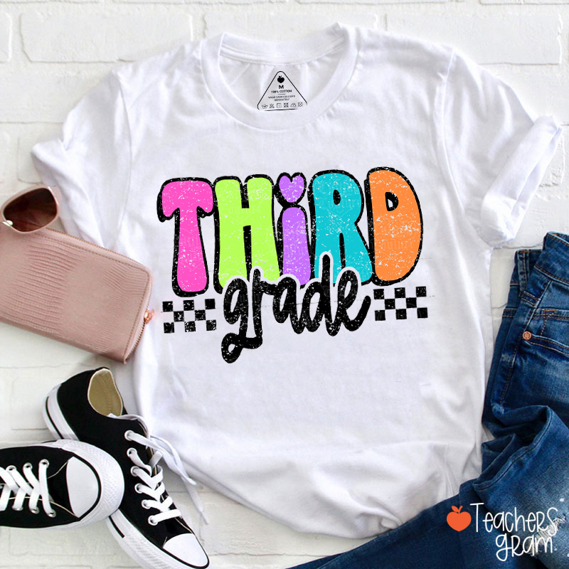 Personalized Grade Checkered Teacher T-Shirt
