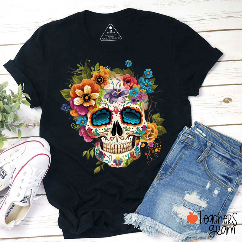 Sugar Skull Flowers Spanish Teacher T-Shirt