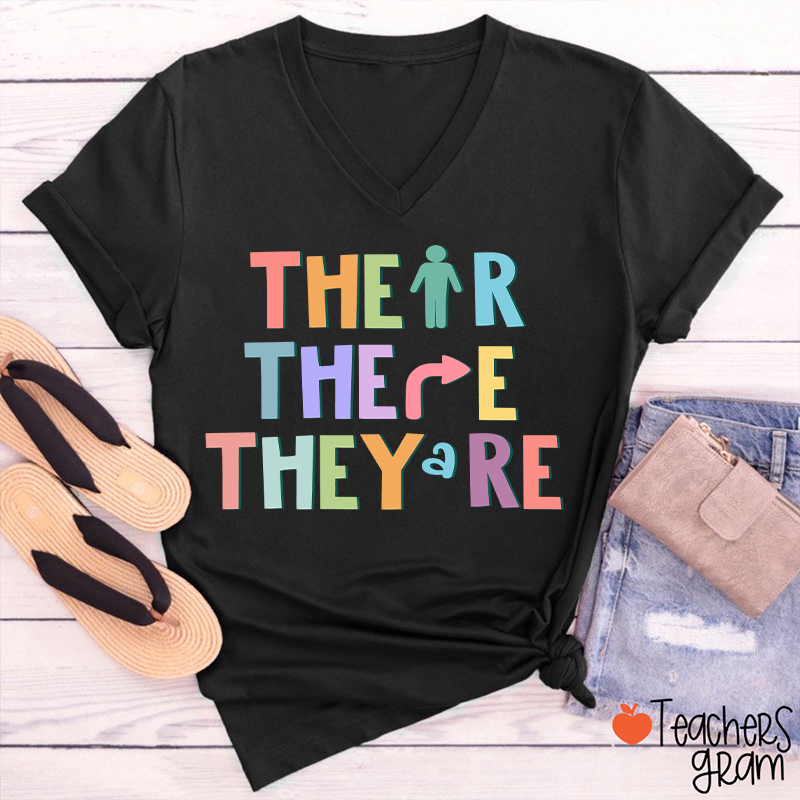Their There They're English Teacher Female V-Neck T-Shirt