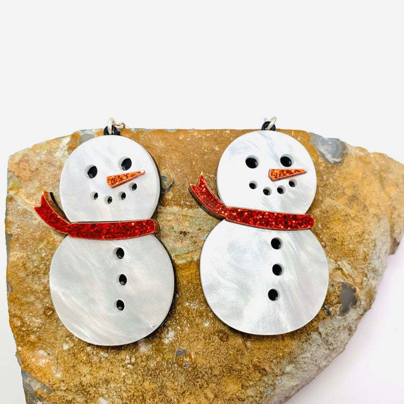 Slightly Snowman With Red Scarf Teacher Acrylic Earrings