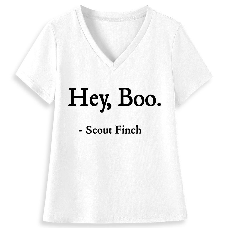 Hey Boo Teacher Female V-Neck T-Shirt