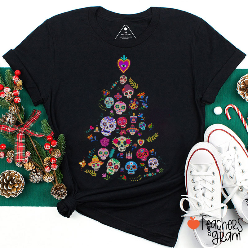 Sugar Skull Christmas Tree Spanish Teacher T-Shirt