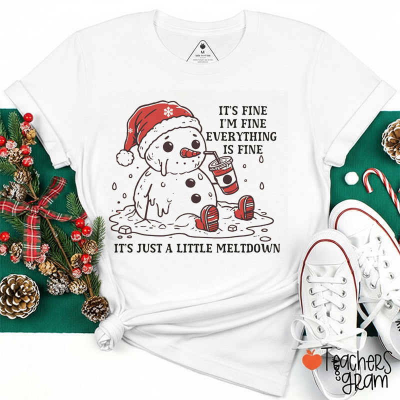 It's Fine I'm Fine Everything Is Fine It's Just A Little Meltdown Teacher T-Shirt