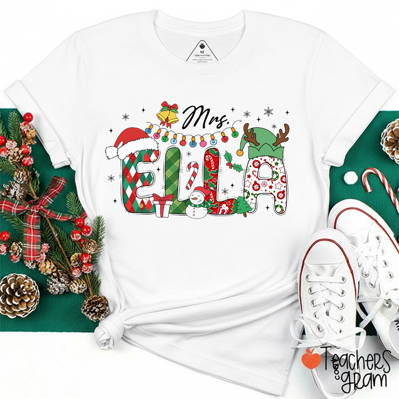 Personalized Name Merry Christmas Teacher T-Shirt