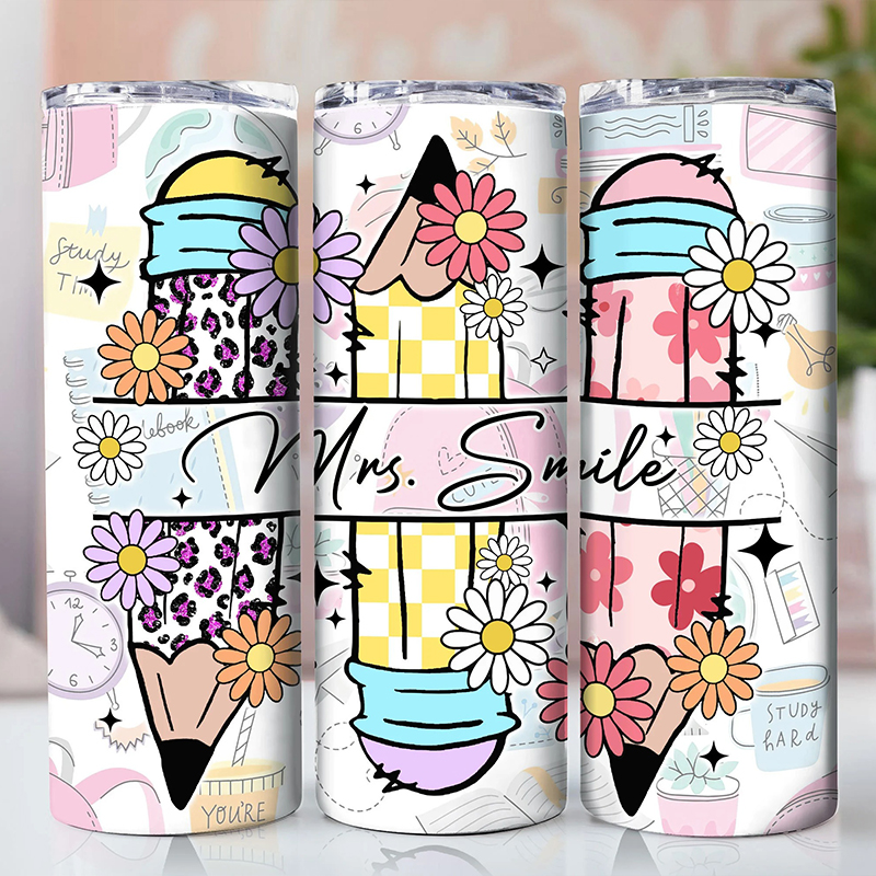 Leopard Flowers Pencil Teacher Tumbler