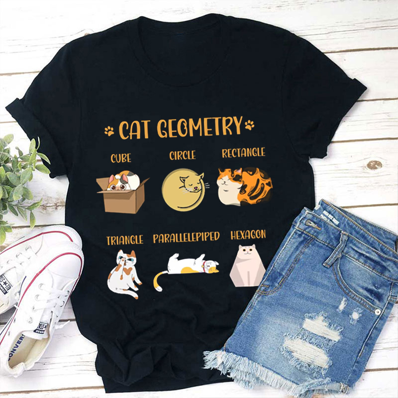 Cat Geometry Cute Cat Icon Teacher T-Shirt