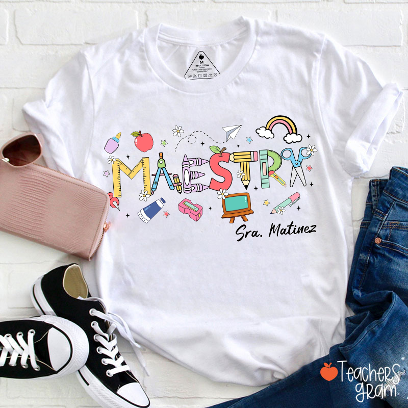 Personalized Stationery Font And Name Spanish Teacher T-Shirt