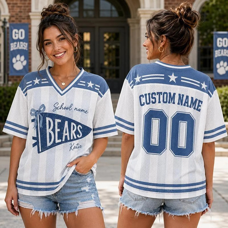 Personalized Mascot And Name Preppy Stripes Pennant Game Day Teacher Mesh Jersey