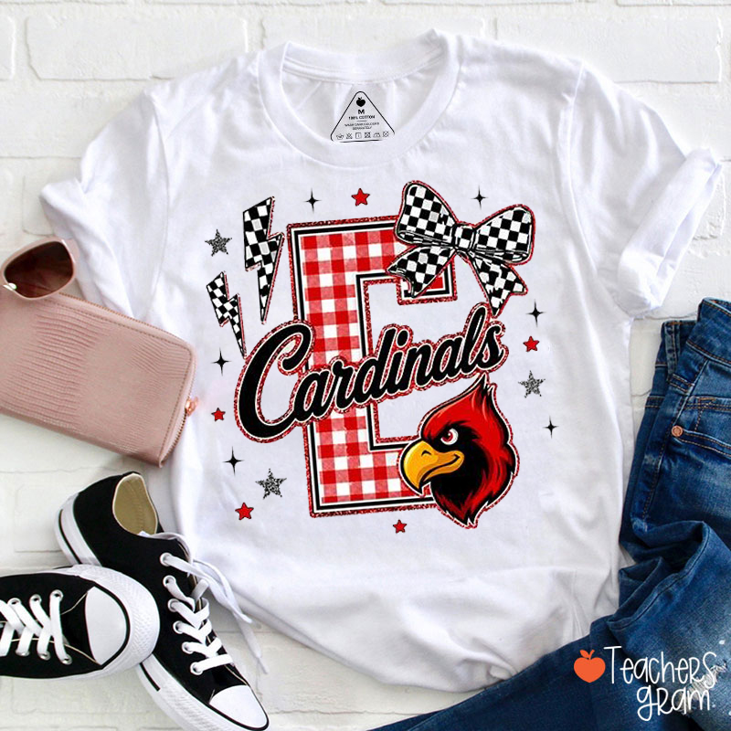 Personalized Mascot Gingham Bow Teacher T-Shirt