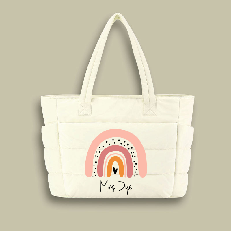 Personalized Purple Rainbow Teacher Puffy Tote Bag