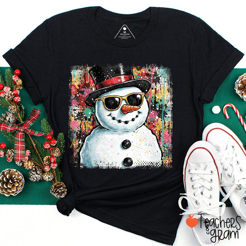 Brushstroke Splatter Snowman Teacher T-Shirt