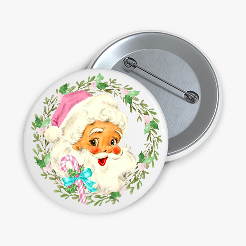 Christmas Wreach Santa Teacher Pinback Button