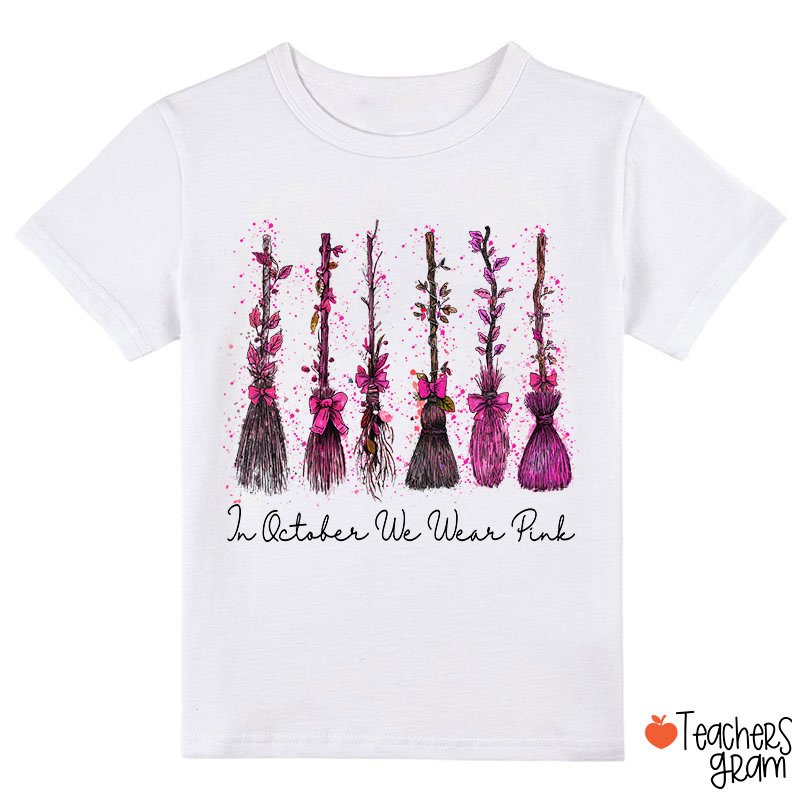 On Wednesday We Wear Pink Witch Broom Kids T-Shirt