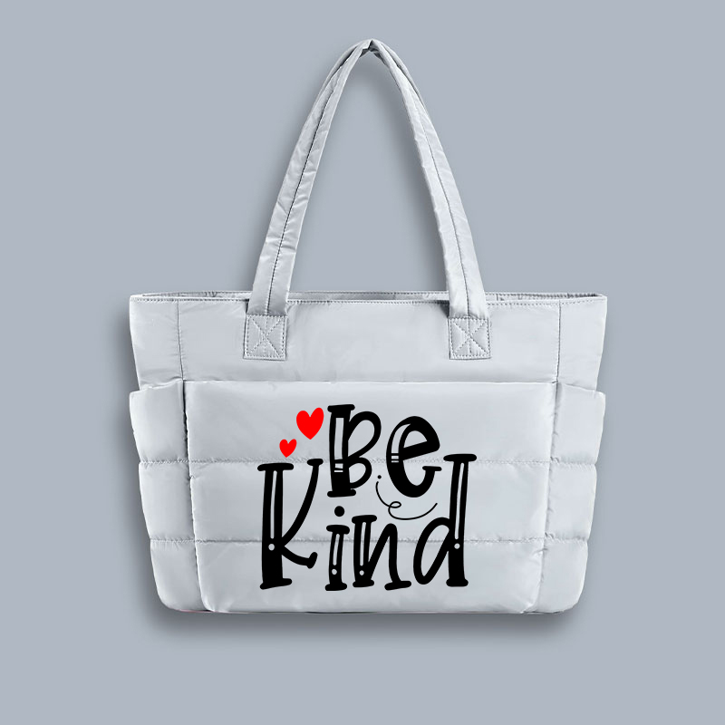 Be Kind Red Heart Teacher Puffy Tote Bag