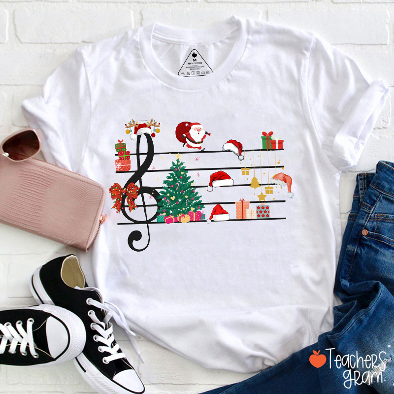 Musical Notes Santa Claus Christmas Tree Teacher T-Shirt