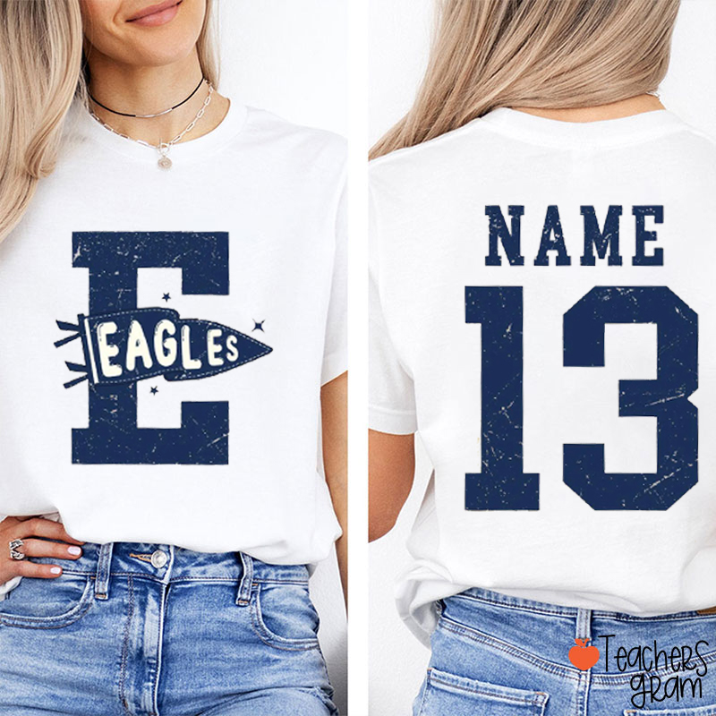 Personalized Mascot Name Number Teacher Two Sided T‑Shirt