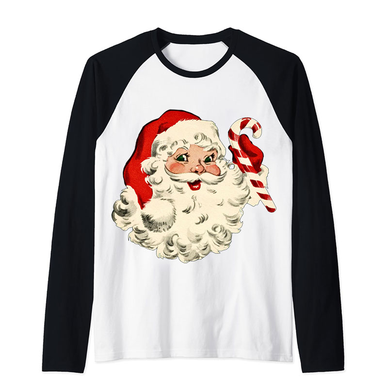 Retro Style Santa Claus Teacher Raglan Long Sleeve T-Shirt