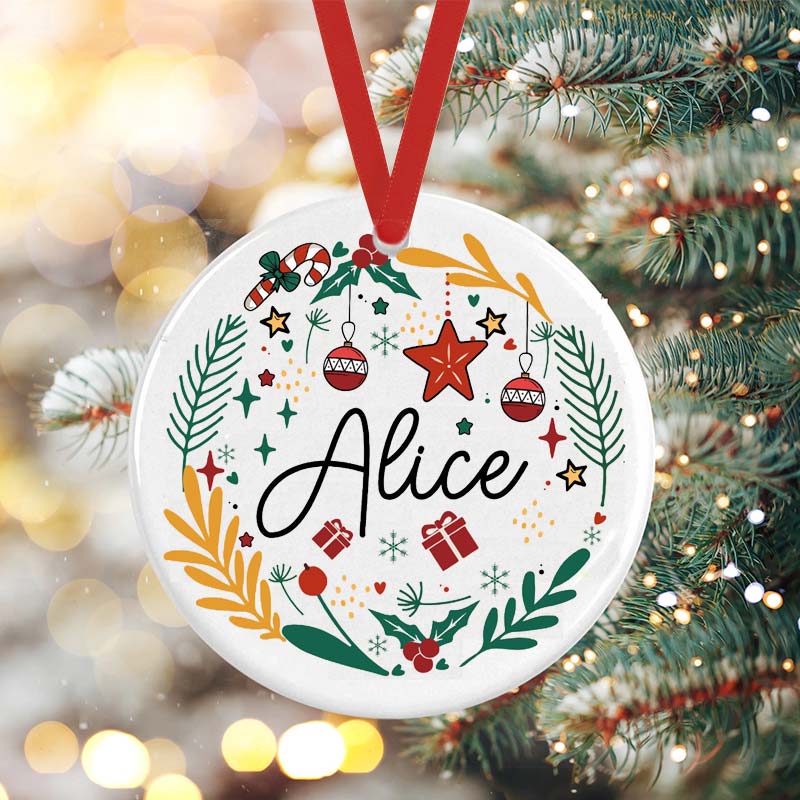 Personalized Name Holly Christmas Ball Teacher Ceramic Christmas Ornament