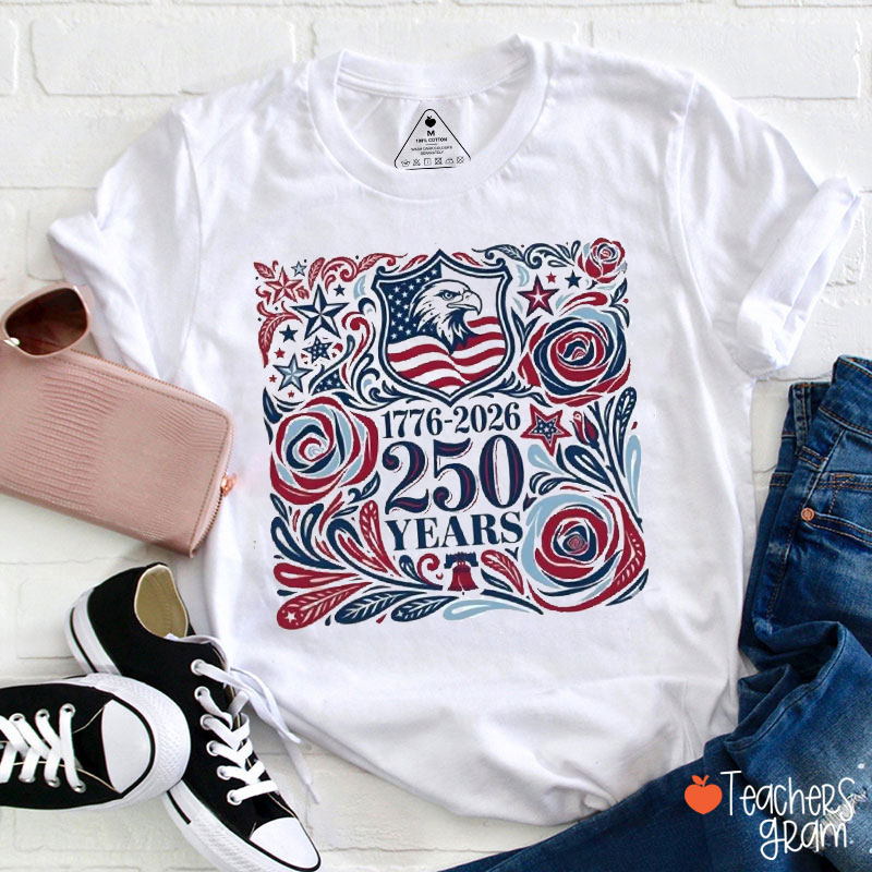 Boho Floral 1776-2026 250 Years Teacher T-Shirt