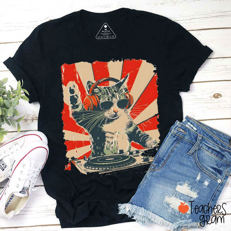 Cool DJ Cat Teacher T-Shirt