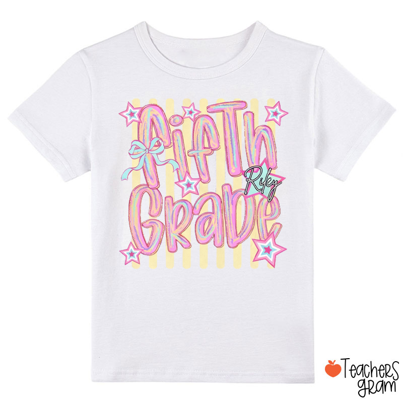 Personalized Grade Bow Star Striped Graphic Class T‑Shirt