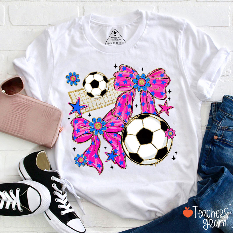 Preppy Soccer Bow Teacher T-Shirt