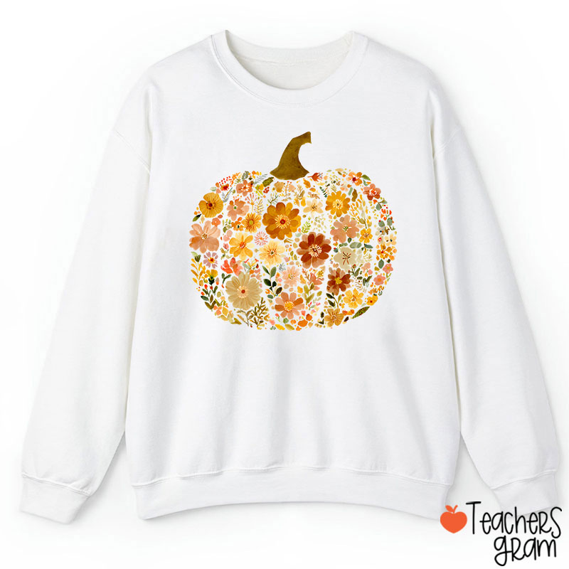 Pumpkin Orange Flowers Grass Teacher Sweatshirt