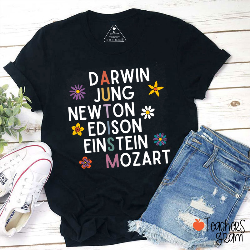 Darwin Jung Newton Einstein Edison Mozart Autism Teacher T-Shirt