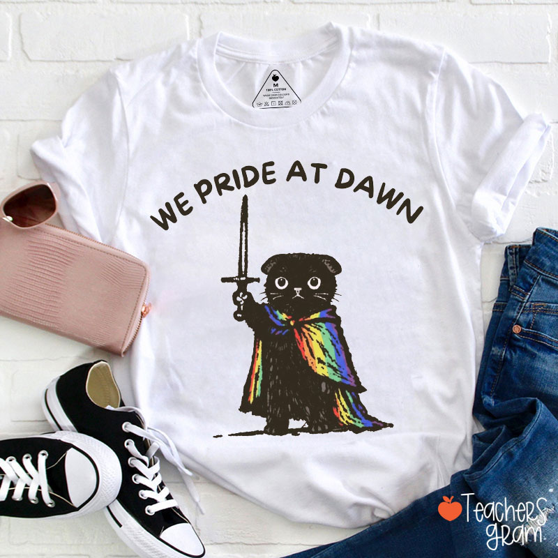 Cute Black Cat We Pride At Dawn Teacher T-Shirt