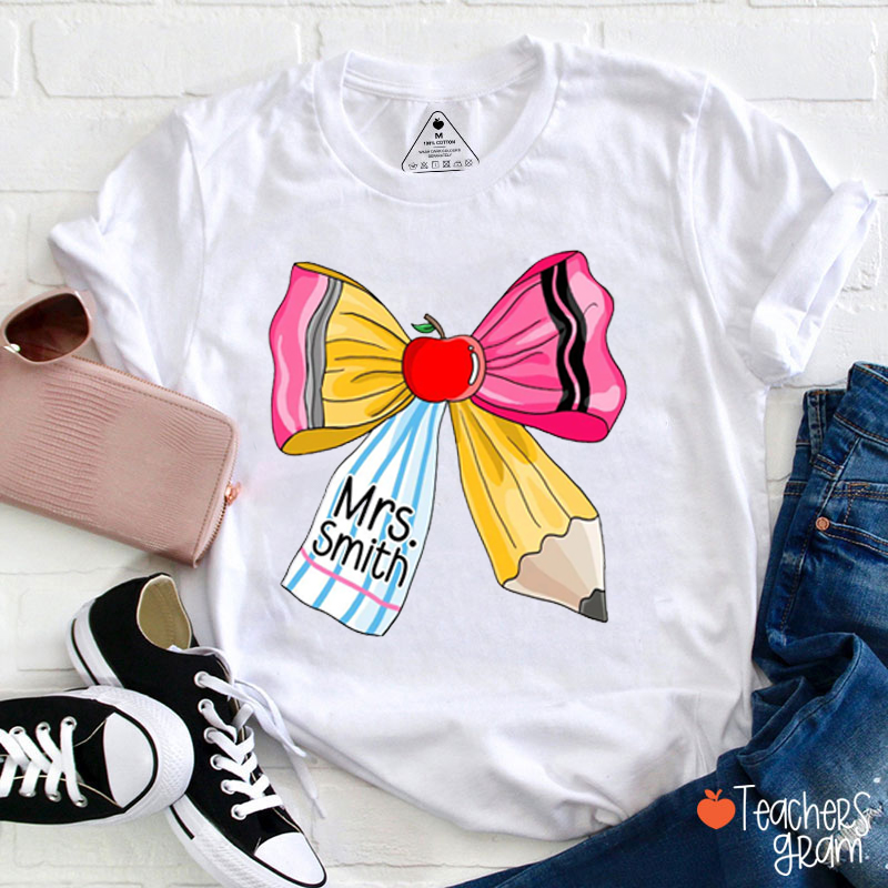 Personalized Name Pencil Crayons Teacher T-Shirt