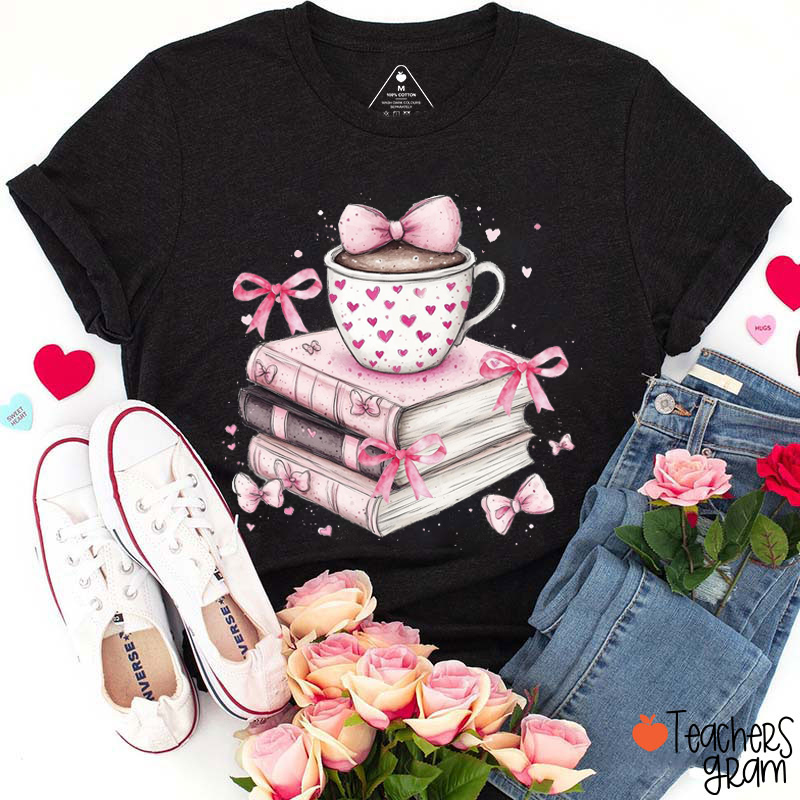 Coffee Books Valentines Day Teacher T-Shirt