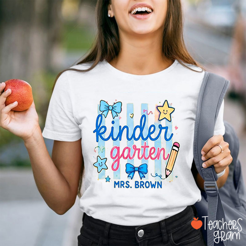 Personalized Grade And Name Colorful Stripes Teacher T-Shirt