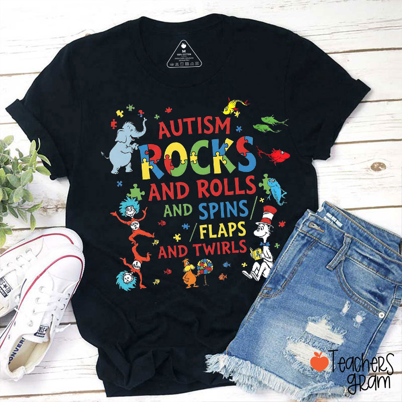 Autism Rocks And Rolls Teacher T-Shirt