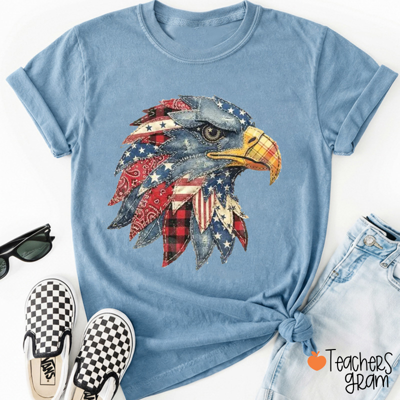 Faux Patchwork Eagle Patriot Teacher T-Shirt