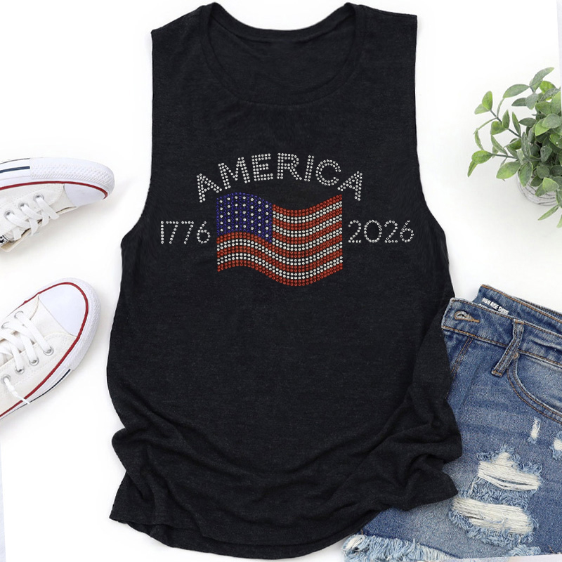 America 250th Rhinestone Flag Teacher Tank Top