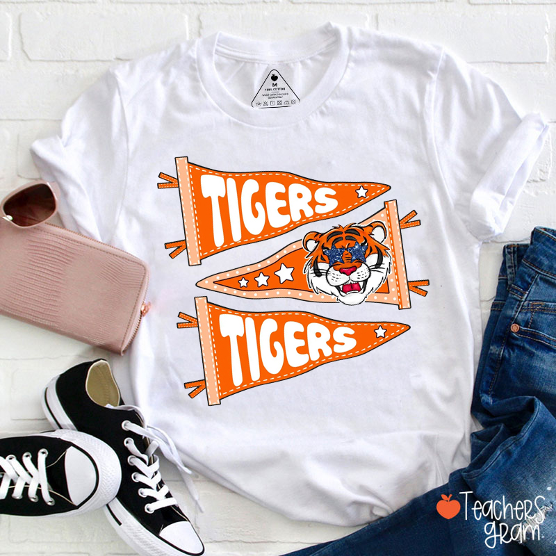 Personalized Starry Eyes Mascot Pennant Game Day Teacher T-Shirt