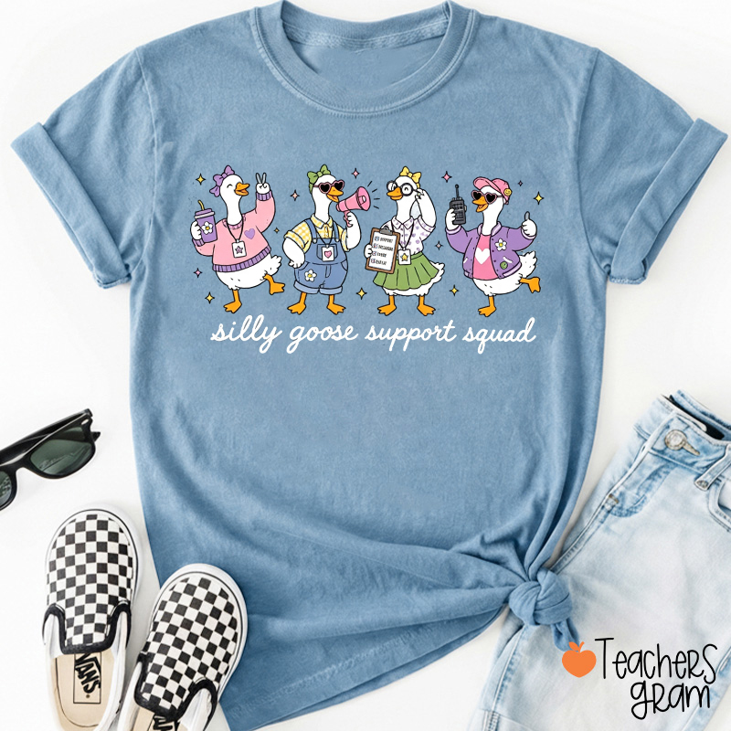 Silly Goose Support Squad Cartoon Graphic Teacher T‑Shirt