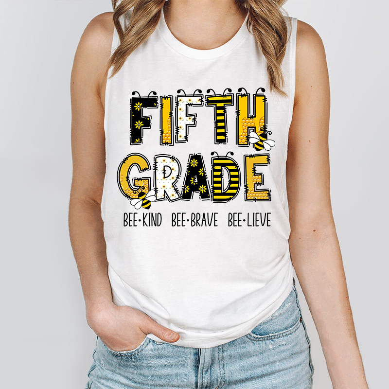 Personalized Grade Funny Bee Font Design Teacher Tank Top