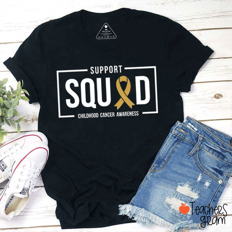 Support Squad Childhood Cancer Awareness Teacher T-Shirt