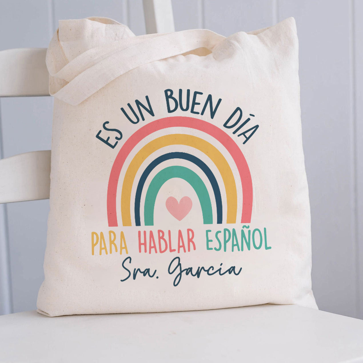 Personalized Pink Rainbow Teacher Tote Bag