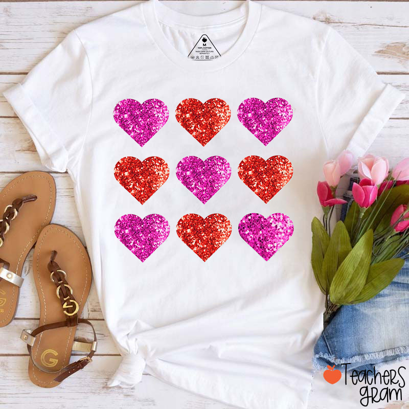 Glitter Hearts Valentines Teacher T-Shirt